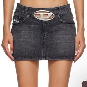 Diesel De-Ron S2 low-rise black denim mini skirt "Oval D" metal buckle size 29
